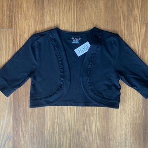 New The Children's Place Girl Black Ruffled Cropped Shrug Bolero Size 10-12